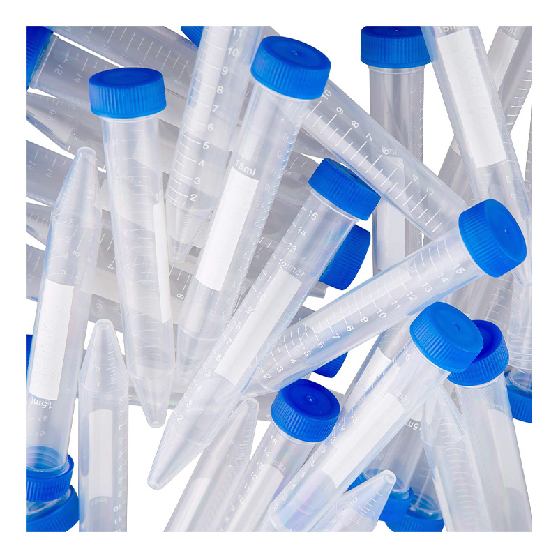 Centrifuge Tubes, conical bottom with blue cap, white graduation